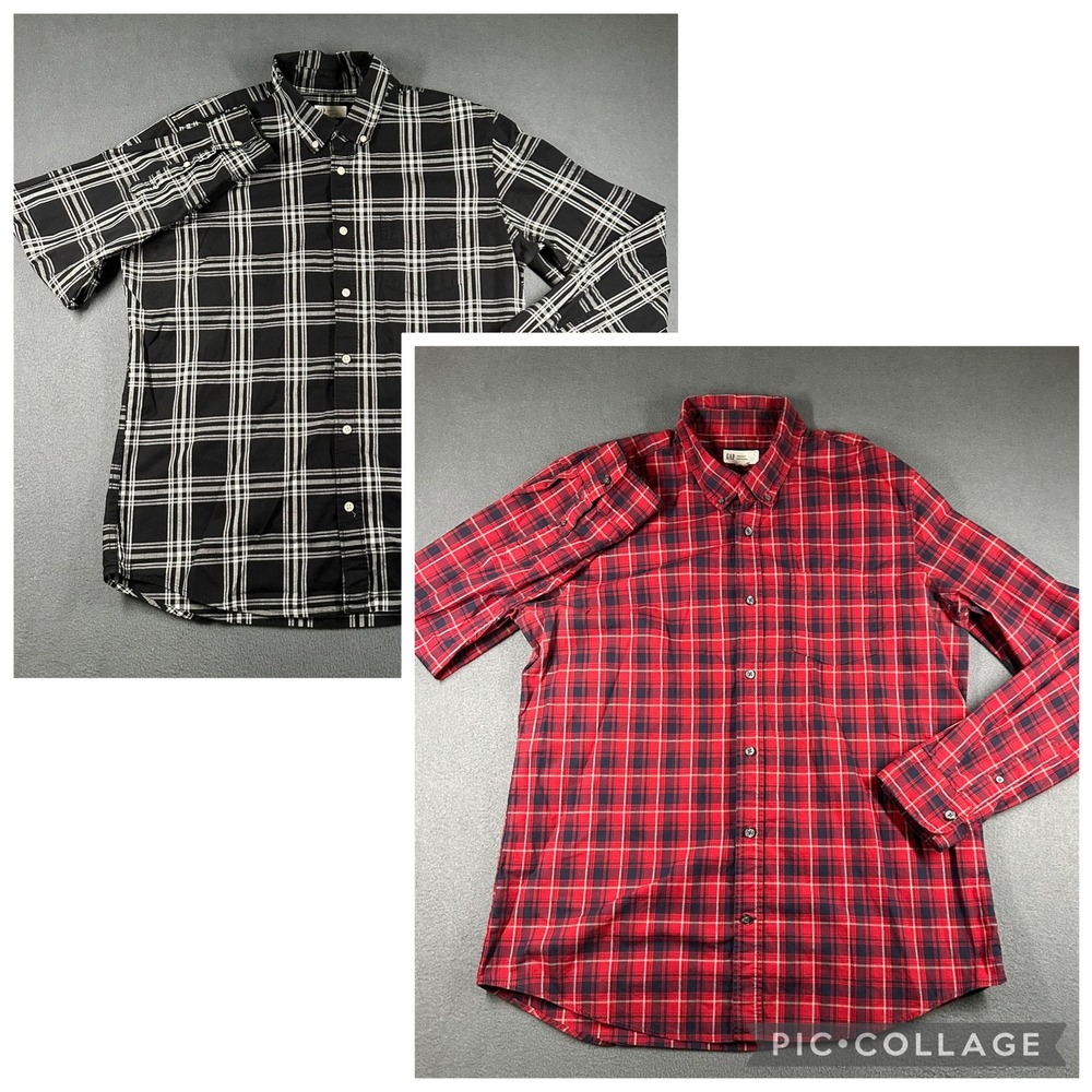 Gap‎ Shirts Mens Large Standard Fit Long Sleeve Button Down Plaid Dress Shirts 2